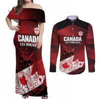 Custom Canada Soccer Couples Matching Off Shoulder Maxi Dress and Long Sleeve Button Shirt Les Rouges Maple Leaf - Wonder Print Shop