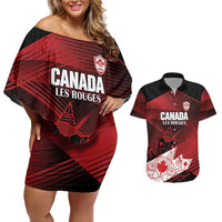 Custom Canada Soccer Couples Matching Off Shoulder Short Dress and Hawaiian Shirt Les Rouges Maple Leaf - Wonder Print Shop