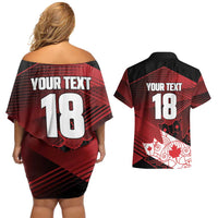 Custom Canada Soccer Couples Matching Off Shoulder Short Dress and Hawaiian Shirt Les Rouges Maple Leaf - Wonder Print Shop