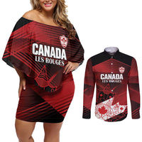Custom Canada Soccer Couples Matching Off Shoulder Short Dress and Long Sleeve Button Shirt Les Rouges Maple Leaf - Wonder Print Shop