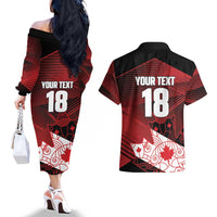 Custom Canada Soccer Couples Matching Off The Shoulder Long Sleeve Dress and Hawaiian Shirt Les Rouges Maple Leaf - Wonder Print Shop