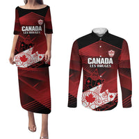 Custom Canada Soccer Couples Matching Puletasi and Long Sleeve Button Shirt Les Rouges Maple Leaf - Wonder Print Shop