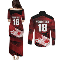 Custom Canada Soccer Couples Matching Puletasi and Long Sleeve Button Shirt Les Rouges Maple Leaf - Wonder Print Shop