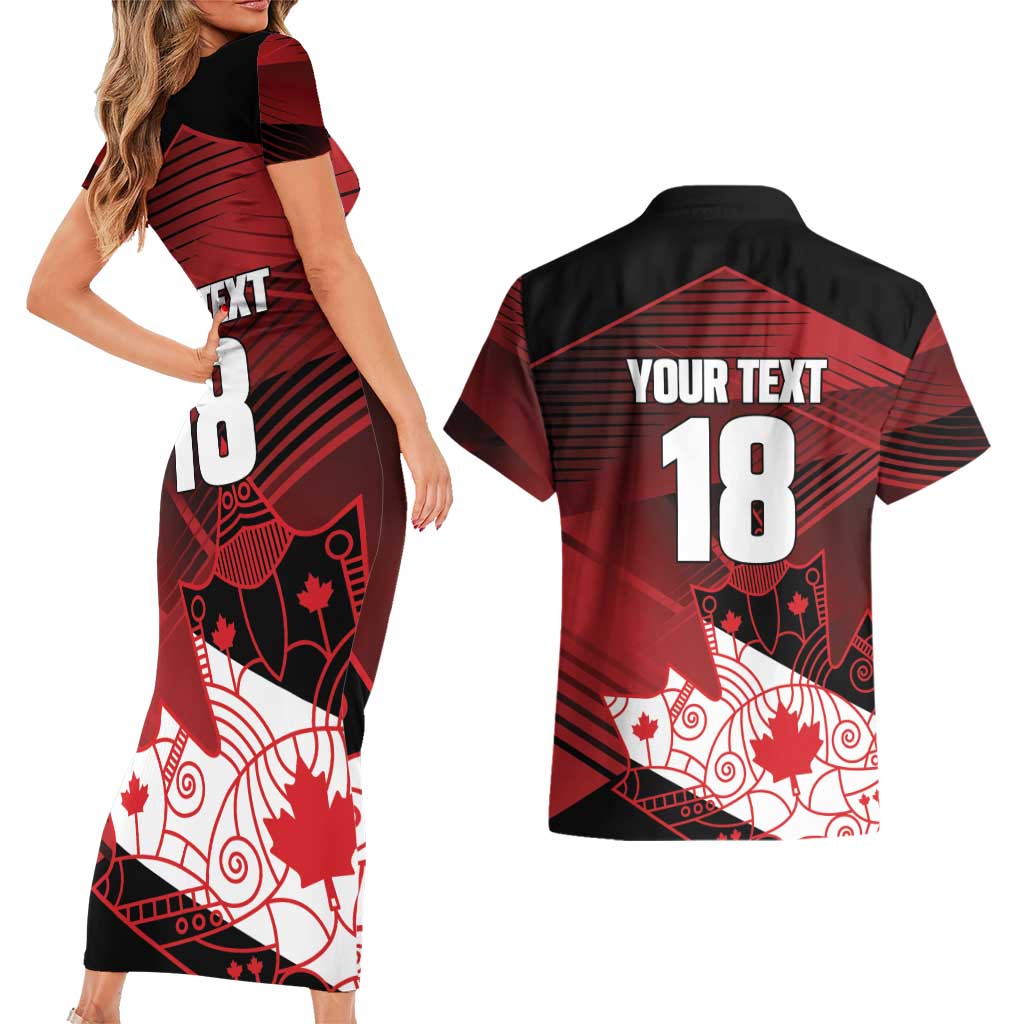 Custom Canada Soccer Couples Matching Short Sleeve Bodycon Dress and Hawaiian Shirt Les Rouges Maple Leaf - Wonder Print Shop