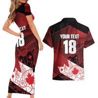Custom Canada Soccer Couples Matching Short Sleeve Bodycon Dress and Hawaiian Shirt Les Rouges Maple Leaf - Wonder Print Shop