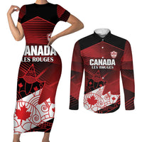 Custom Canada Soccer Couples Matching Short Sleeve Bodycon Dress and Long Sleeve Button Shirt Les Rouges Maple Leaf - Wonder Print Shop