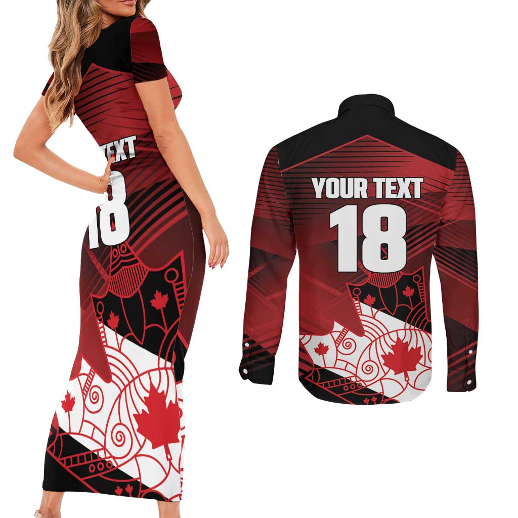 Custom Canada Soccer Couples Matching Short Sleeve Bodycon Dress and Long Sleeve Button Shirt Les Rouges Maple Leaf - Wonder Print Shop