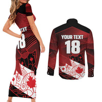Custom Canada Soccer Couples Matching Short Sleeve Bodycon Dress and Long Sleeve Button Shirt Les Rouges Maple Leaf - Wonder Print Shop