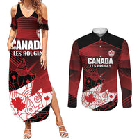 Custom Canada Soccer Couples Matching Summer Maxi Dress and Long Sleeve Button Shirt Les Rouges Maple Leaf - Wonder Print Shop