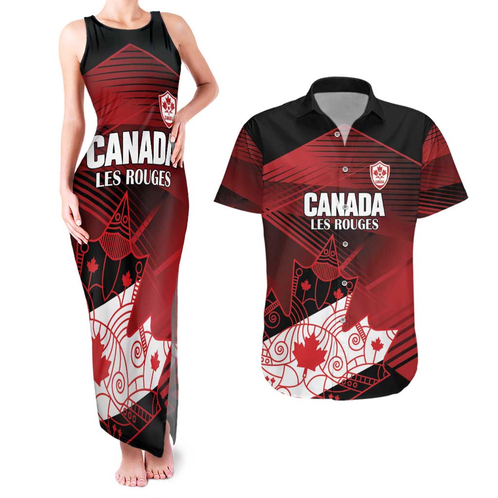 Custom Canada Soccer Couples Matching Tank Maxi Dress and Hawaiian Shirt Les Rouges Maple Leaf - Wonder Print Shop