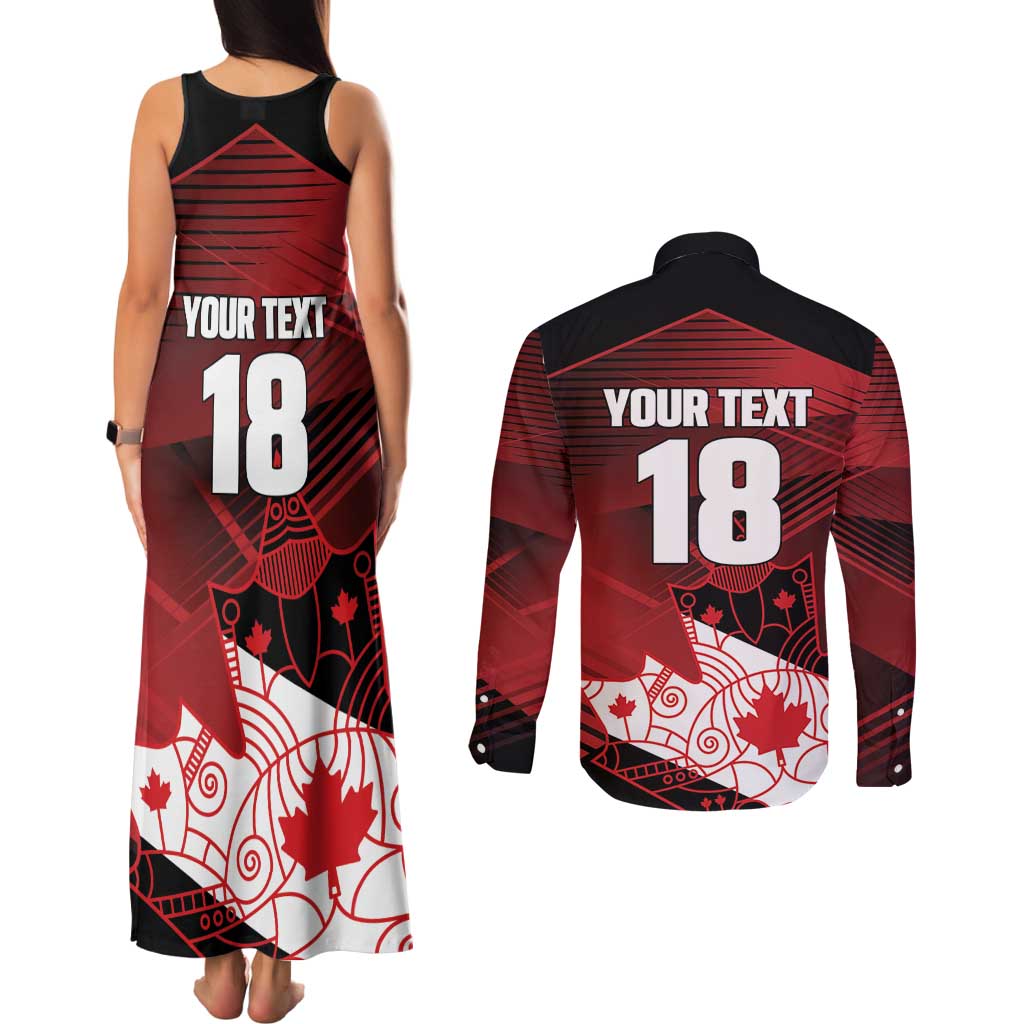 Custom Canada Soccer Couples Matching Tank Maxi Dress and Long Sleeve Button Shirt Les Rouges Maple Leaf - Wonder Print Shop