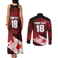 Custom Canada Soccer Couples Matching Tank Maxi Dress and Long Sleeve Button Shirt Les Rouges Maple Leaf - Wonder Print Shop