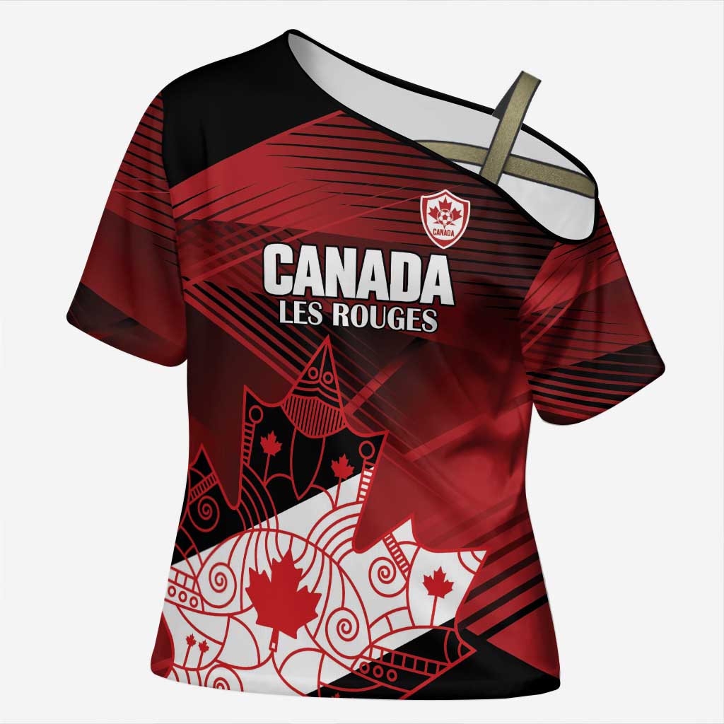 Custom Canada Soccer Cross Shoulder Shirt Les Rouges Maple Leaf - Wonder Print Shop