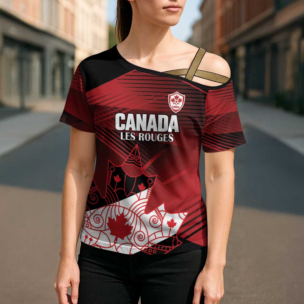 Custom Canada Soccer Cross Shoulder Shirt Les Rouges Maple Leaf - Wonder Print Shop