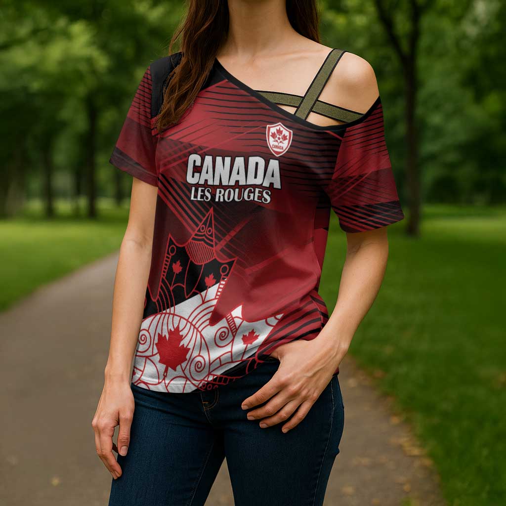 Custom Canada Soccer Cross Shoulder Shirt Les Rouges Maple Leaf - Wonder Print Shop