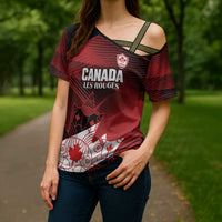 Custom Canada Soccer Cross Shoulder Shirt Les Rouges Maple Leaf - Wonder Print Shop