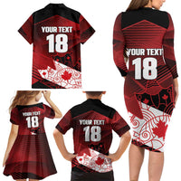Custom Canada Soccer Family Matching Long Sleeve Bodycon Dress and Hawaiian Shirt Les Rouges Maple Leaf - Wonder Print Shop
