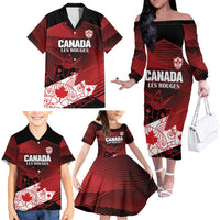Custom Canada Soccer Family Matching Off The Shoulder Long Sleeve Dress and Hawaiian Shirt Les Rouges Maple Leaf - Wonder Print Shop