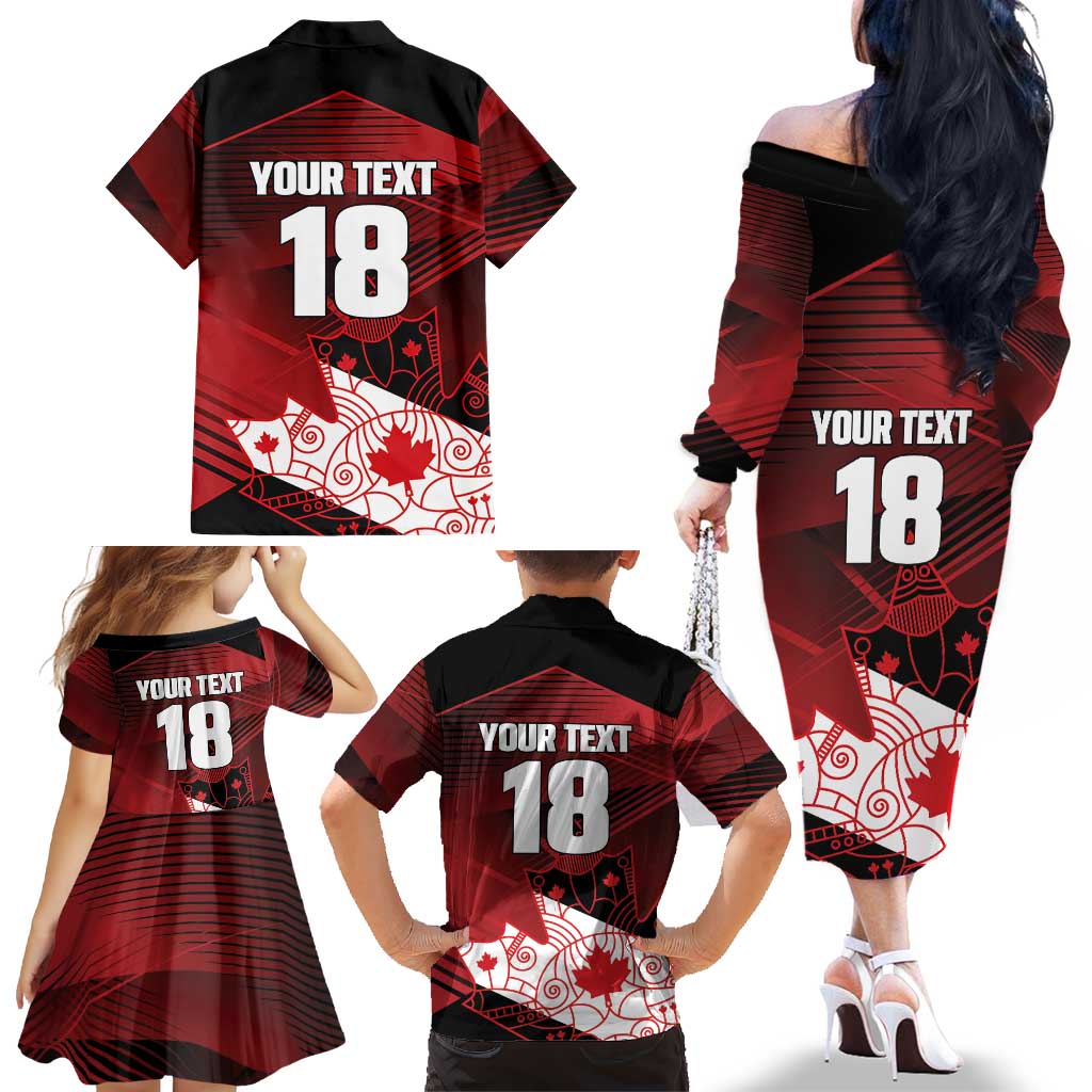Custom Canada Soccer Family Matching Off The Shoulder Long Sleeve Dress and Hawaiian Shirt Les Rouges Maple Leaf - Wonder Print Shop