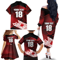 Custom Canada Soccer Family Matching Off The Shoulder Long Sleeve Dress and Hawaiian Shirt Les Rouges Maple Leaf - Wonder Print Shop