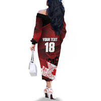 Custom Canada Soccer Family Matching Off The Shoulder Long Sleeve Dress and Hawaiian Shirt Les Rouges Maple Leaf - Wonder Print Shop