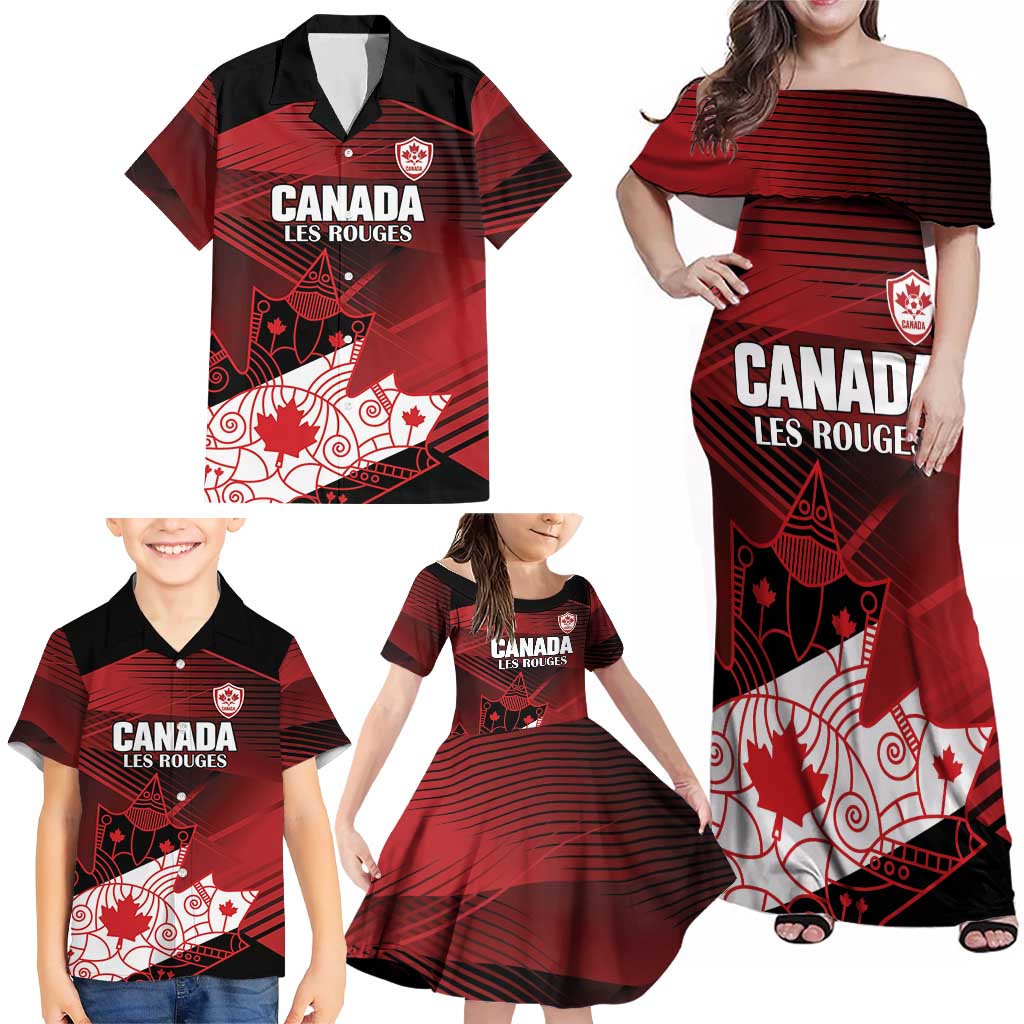 Custom Canada Soccer Family Matching Off Shoulder Maxi Dress and Hawaiian Shirt Les Rouges Maple Leaf - Wonder Print Shop