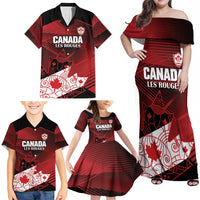 Custom Canada Soccer Family Matching Off Shoulder Maxi Dress and Hawaiian Shirt Les Rouges Maple Leaf - Wonder Print Shop