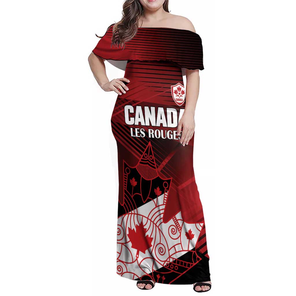 Custom Canada Soccer Family Matching Off Shoulder Maxi Dress and Hawaiian Shirt Les Rouges Maple Leaf - Wonder Print Shop