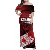 Custom Canada Soccer Family Matching Off Shoulder Maxi Dress and Hawaiian Shirt Les Rouges Maple Leaf - Wonder Print Shop