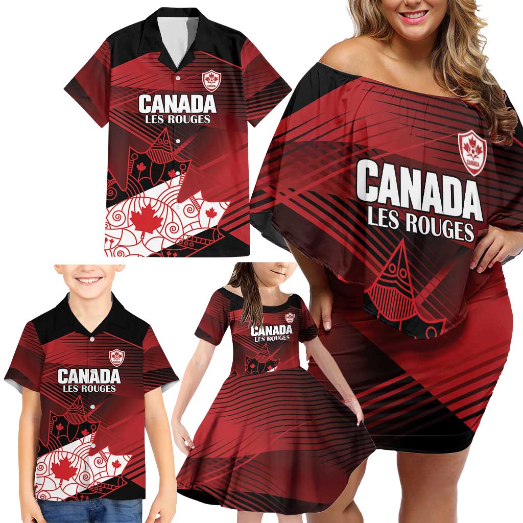 Custom Canada Soccer Family Matching Off Shoulder Short Dress and Hawaiian Shirt Les Rouges Maple Leaf - Wonder Print Shop