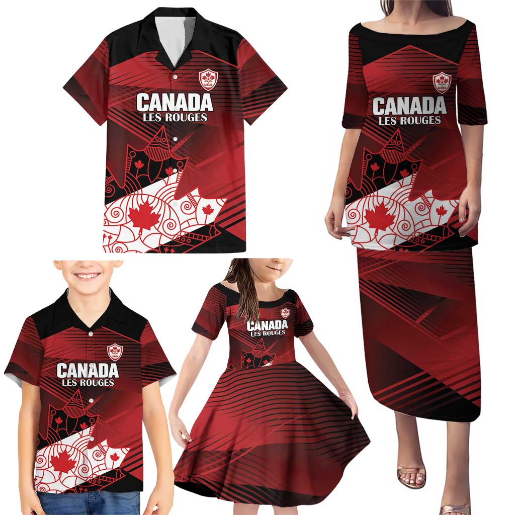 Custom Canada Soccer Family Matching Puletasi and Hawaiian Shirt Les Rouges Maple Leaf - Wonder Print Shop