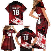 Custom Canada Soccer Family Matching Short Sleeve Bodycon Dress and Hawaiian Shirt Les Rouges Maple Leaf - Wonder Print Shop