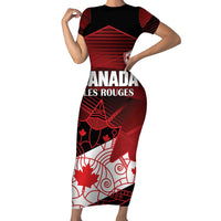 Custom Canada Soccer Family Matching Short Sleeve Bodycon Dress and Hawaiian Shirt Les Rouges Maple Leaf - Wonder Print Shop