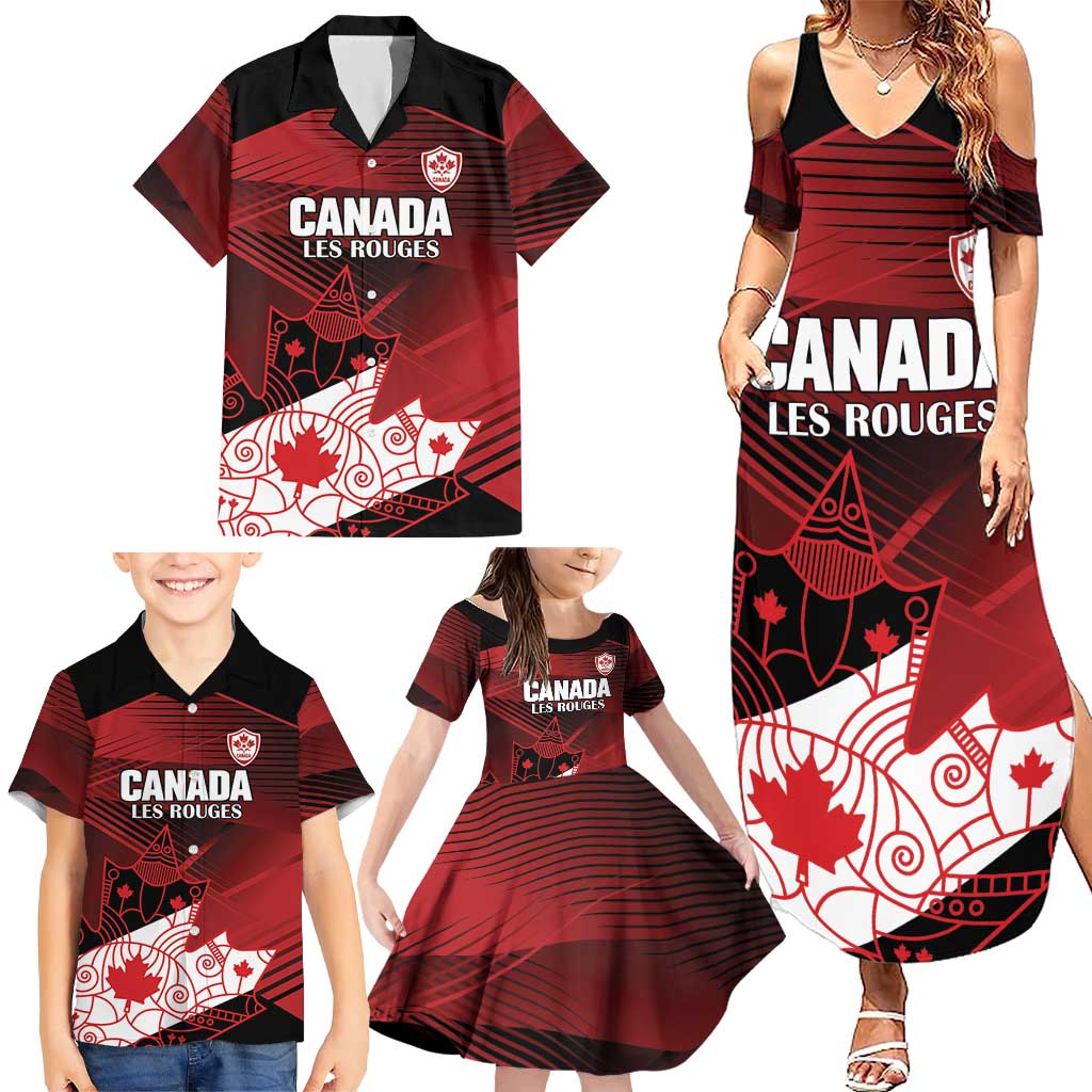 Custom Canada Soccer Family Matching Summer Maxi Dress and Hawaiian Shirt Les Rouges Maple Leaf - Wonder Print Shop