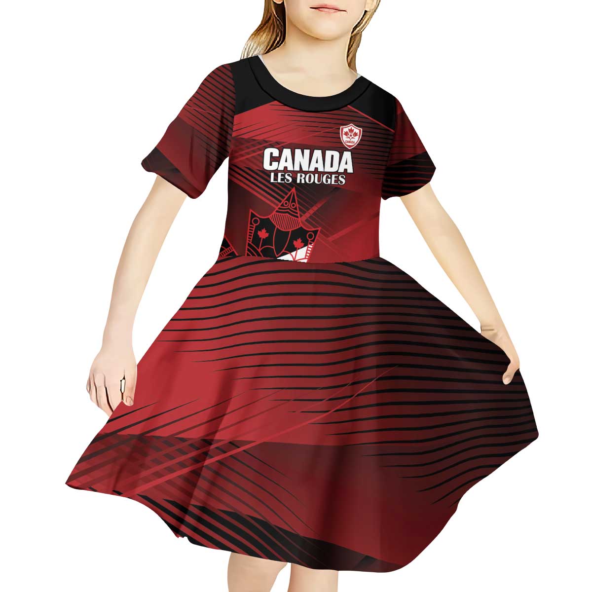 Custom Canada Soccer Kid Short Sleeve Dress Les Rouges Maple Leaf - Wonder Print Shop