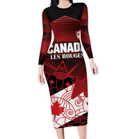 Custom Canada Soccer Long Sleeve Bodycon Dress Les Rouges Maple Leaf - Wonder Print Shop