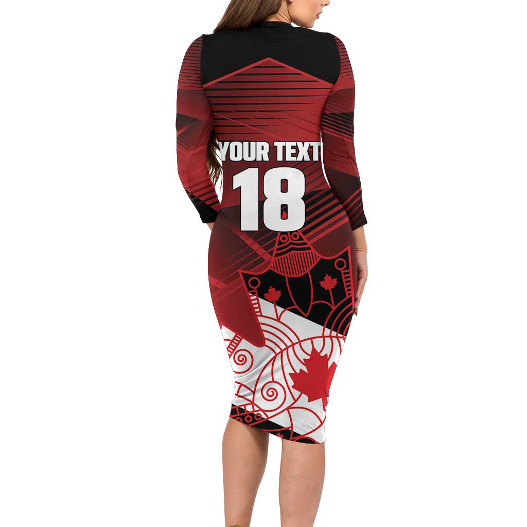 Custom Canada Soccer Long Sleeve Bodycon Dress Les Rouges Maple Leaf - Wonder Print Shop