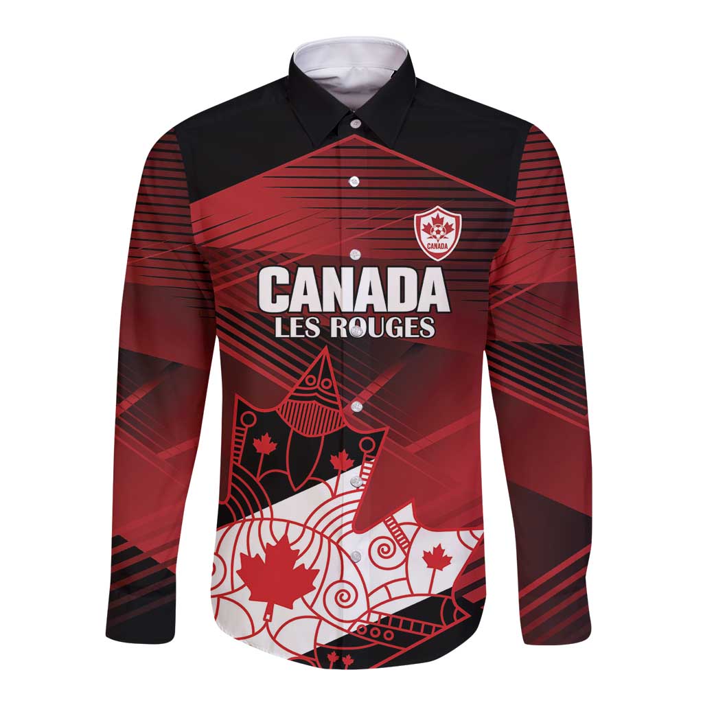 Custom Canada Soccer Long Sleeve Button Shirt Les Rouges Maple Leaf - Wonder Print Shop