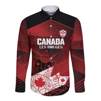 Custom Canada Soccer Long Sleeve Button Shirt Les Rouges Maple Leaf - Wonder Print Shop