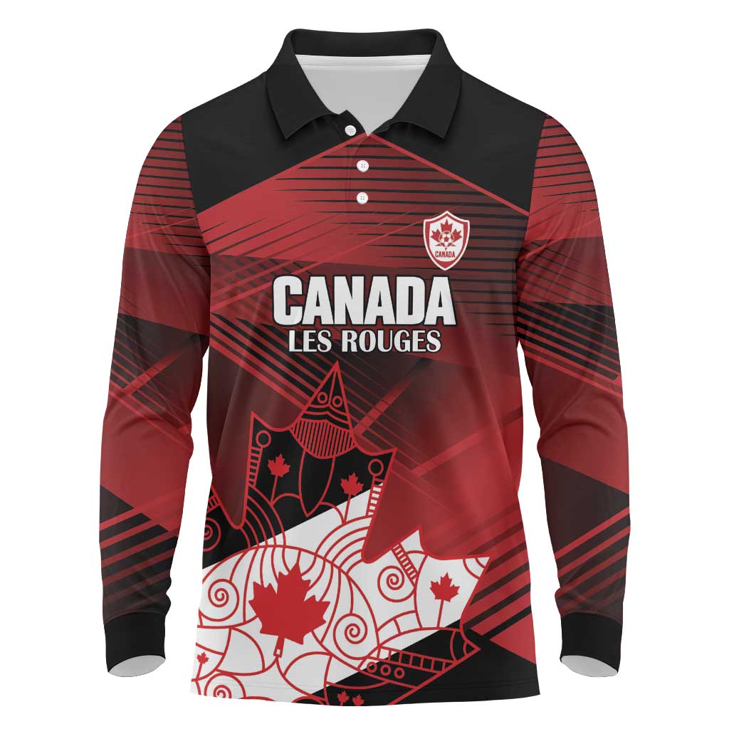 Custom Canada Soccer Long Sleeve Polo Shirt Les Rouges Maple Leaf - Wonder Print Shop