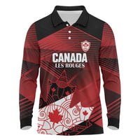Custom Canada Soccer Long Sleeve Polo Shirt Les Rouges Maple Leaf - Wonder Print Shop