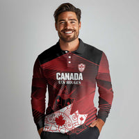 Custom Canada Soccer Long Sleeve Polo Shirt Les Rouges Maple Leaf - Wonder Print Shop