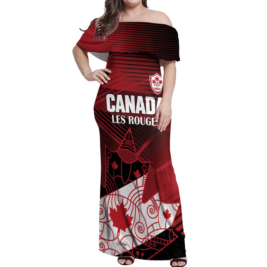 Custom Canada Soccer Off Shoulder Maxi Dress Les Rouges Maple Leaf - Wonder Print Shop