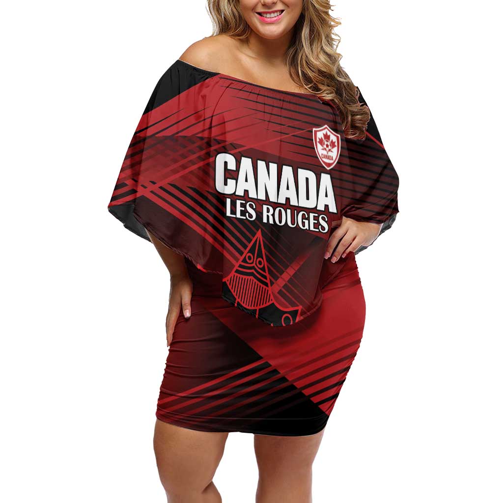 Custom Canada Soccer Off Shoulder Short Dress Les Rouges Maple Leaf - Wonder Print Shop