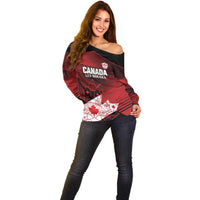 Custom Canada Soccer Off Shoulder Sweater Les Rouges Maple Leaf - Wonder Print Shop