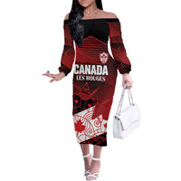 Custom Canada Soccer Off The Shoulder Long Sleeve Dress Les Rouges Maple Leaf - Wonder Print Shop
