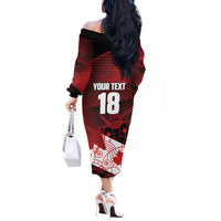 Custom Canada Soccer Off The Shoulder Long Sleeve Dress Les Rouges Maple Leaf - Wonder Print Shop