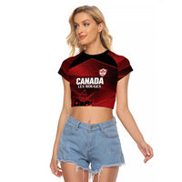 Custom Canada Soccer Raglan Cropped T Shirt Les Rouges Maple Leaf - Wonder Print Shop