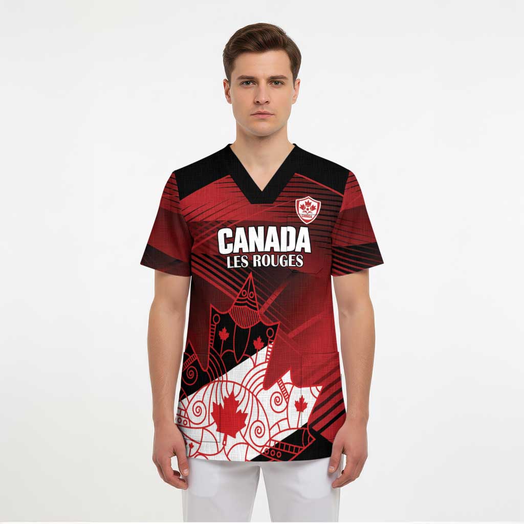 Custom Canada Soccer Scrub Top Les Rouges Maple Leaf - Wonder Print Shop
