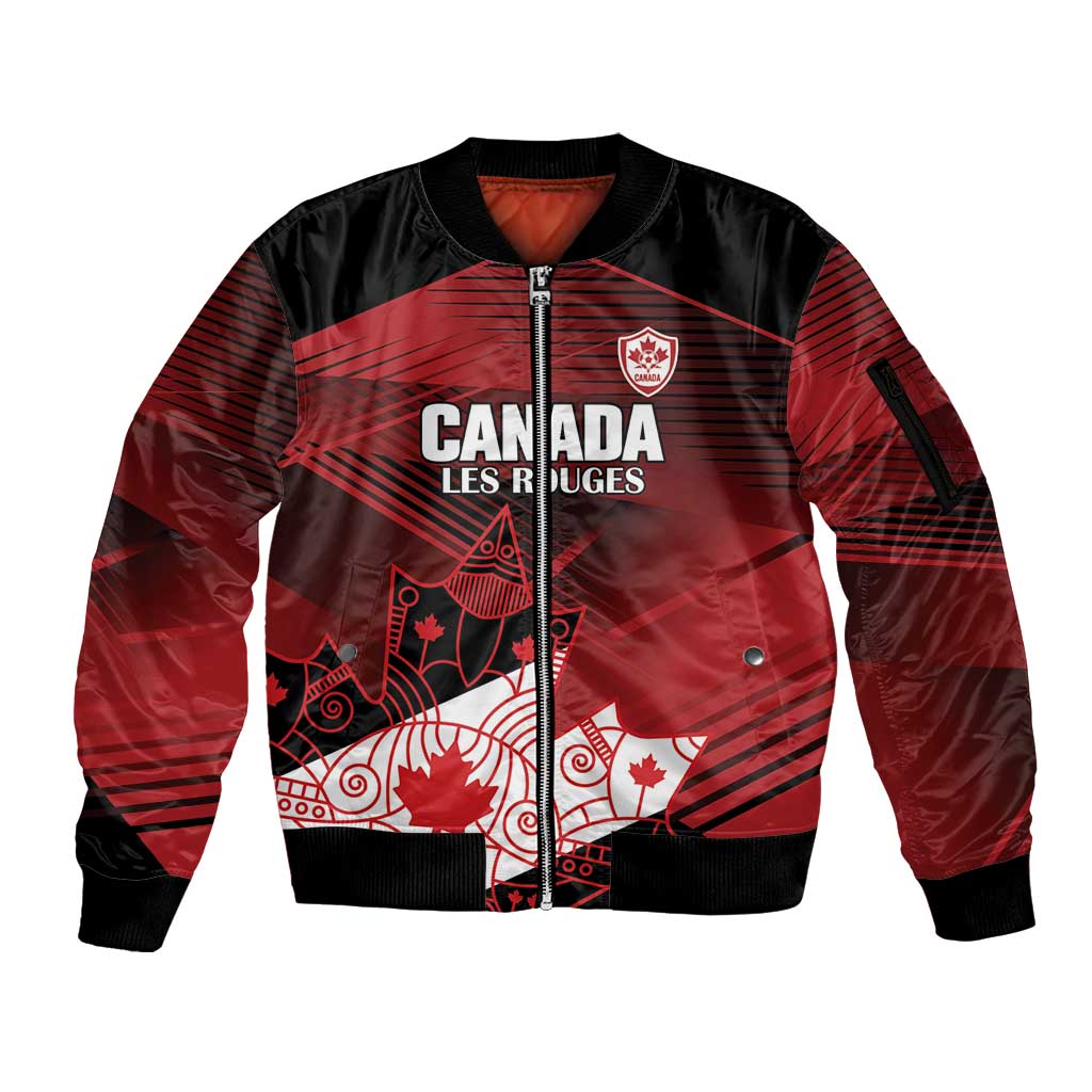 Custom Canada Soccer Sleeve Zip Bomber Jacket Les Rouges Maple Leaf - Wonder Print Shop